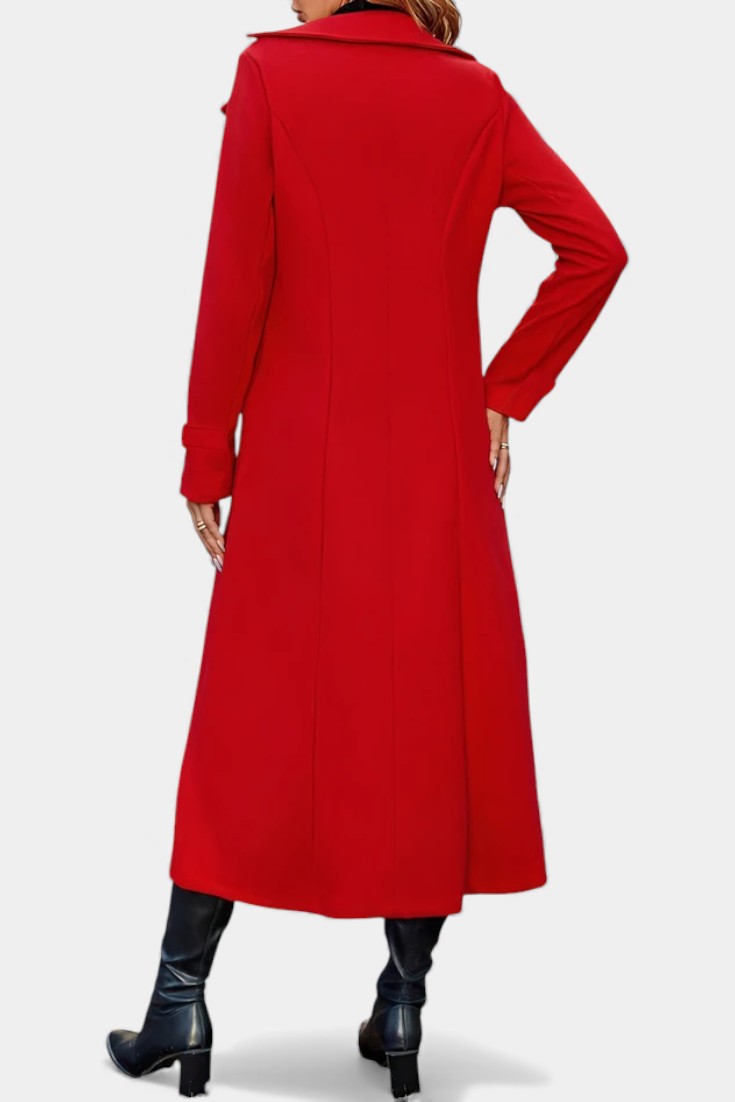 Naïssa Long Double-Breasted Coat with Notched Lapels