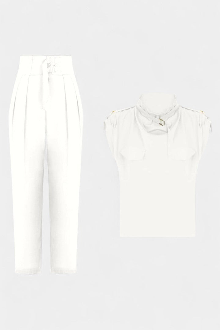 Cassis Ruffled Collar Belted Jumpsuit with Straight Cut