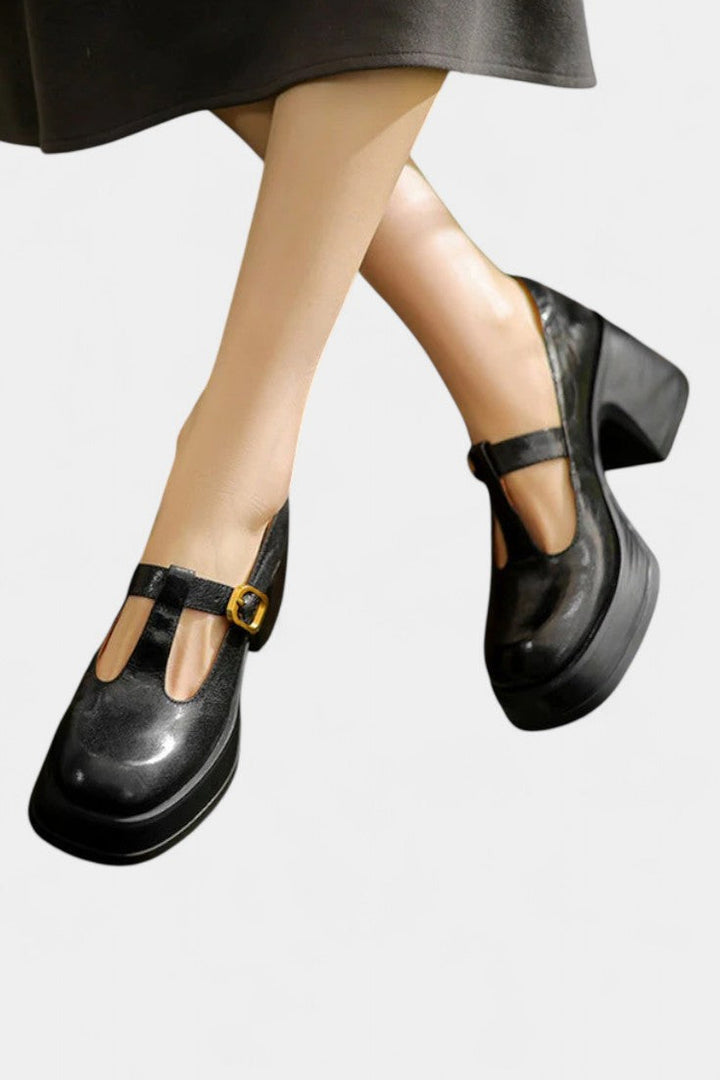 Handmade Leather Ciala Mary Janes with Platform and Square Heel