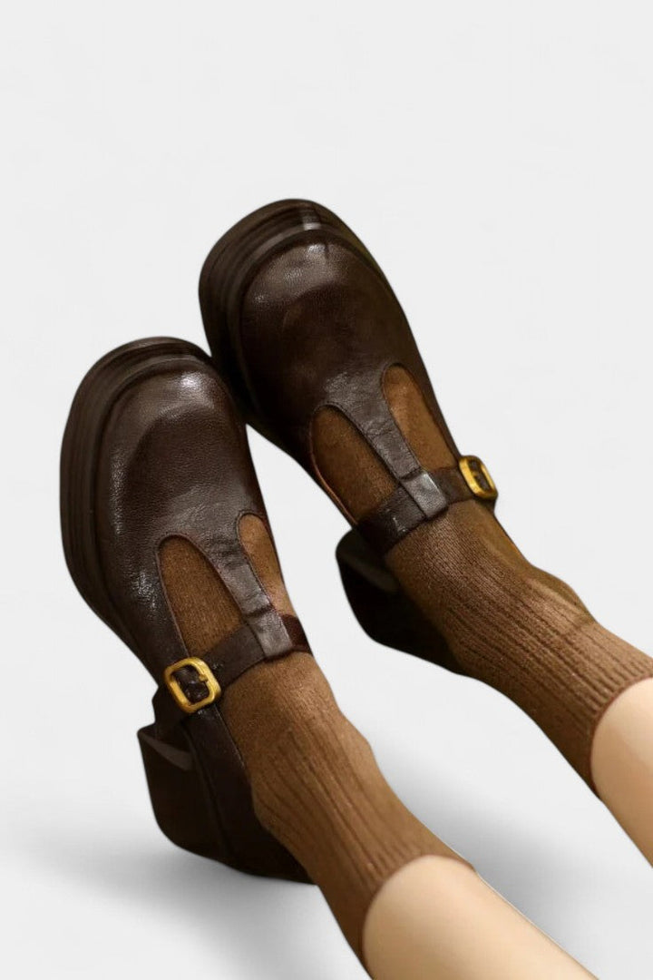 Handmade Leather Ciala Mary Janes with Platform and Square Heel