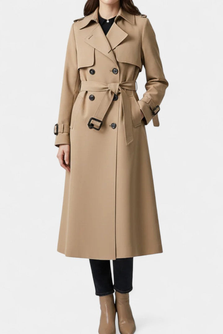 Double-Breasted Long Coat with Belt