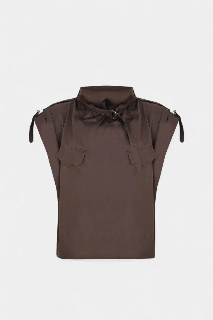 Cassis Ruffled Collar Belted Jumpsuit with Straight Cut