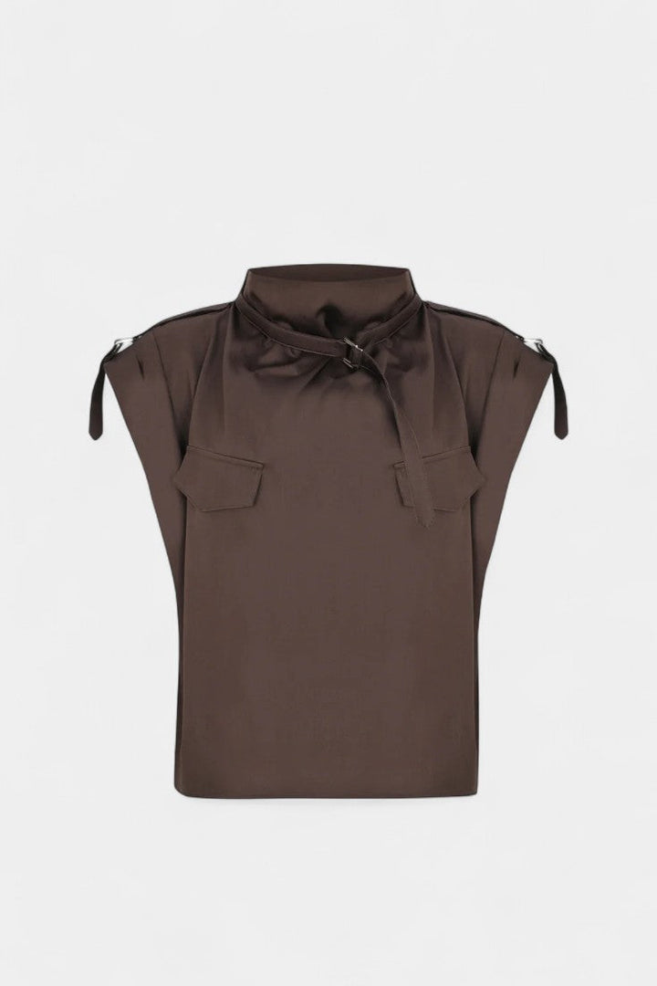 Cassis Ruffled Collar Belted Jumpsuit with Straight Cut