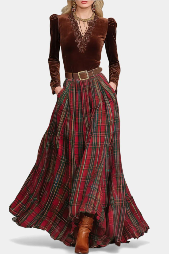 Shana Lace Ensemble with Red Checkered Skirt and Belt