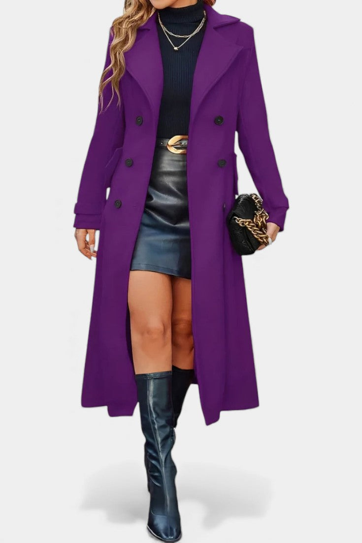 Naïssa Long Double-Breasted Coat with Notched Lapels