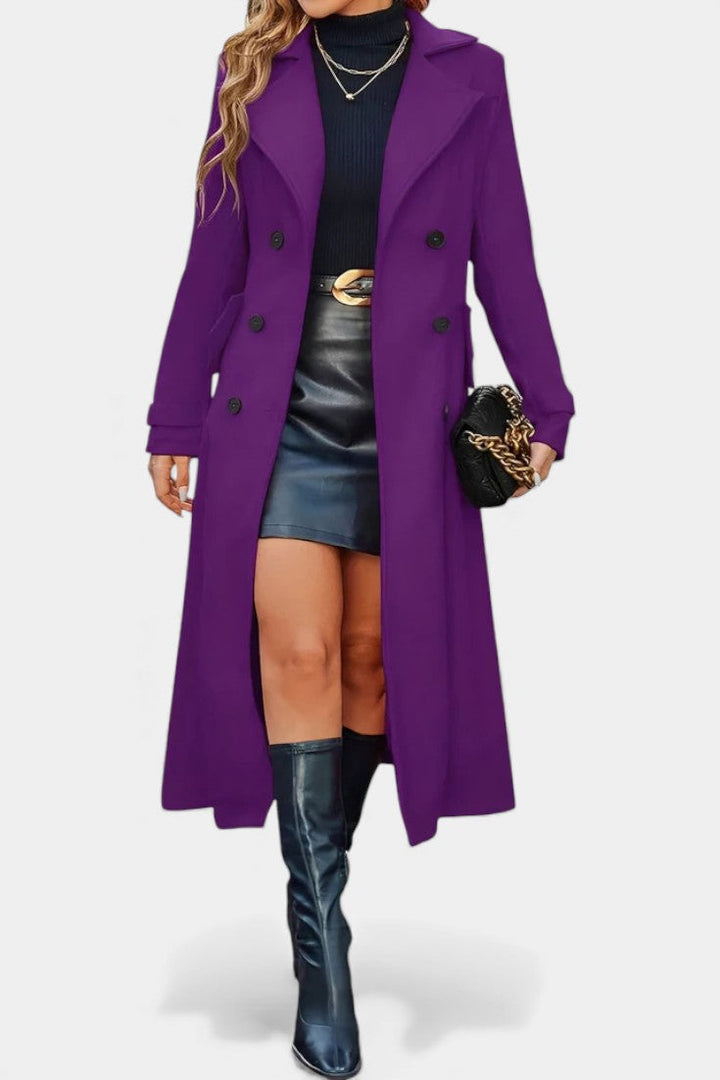 Naïssa Long Double-Breasted Coat with Notched Lapels