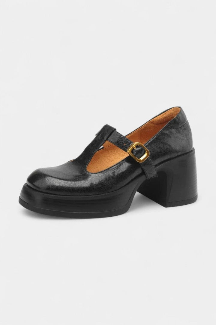 Handmade Leather Ciala Mary Janes with Platform and Square Heel