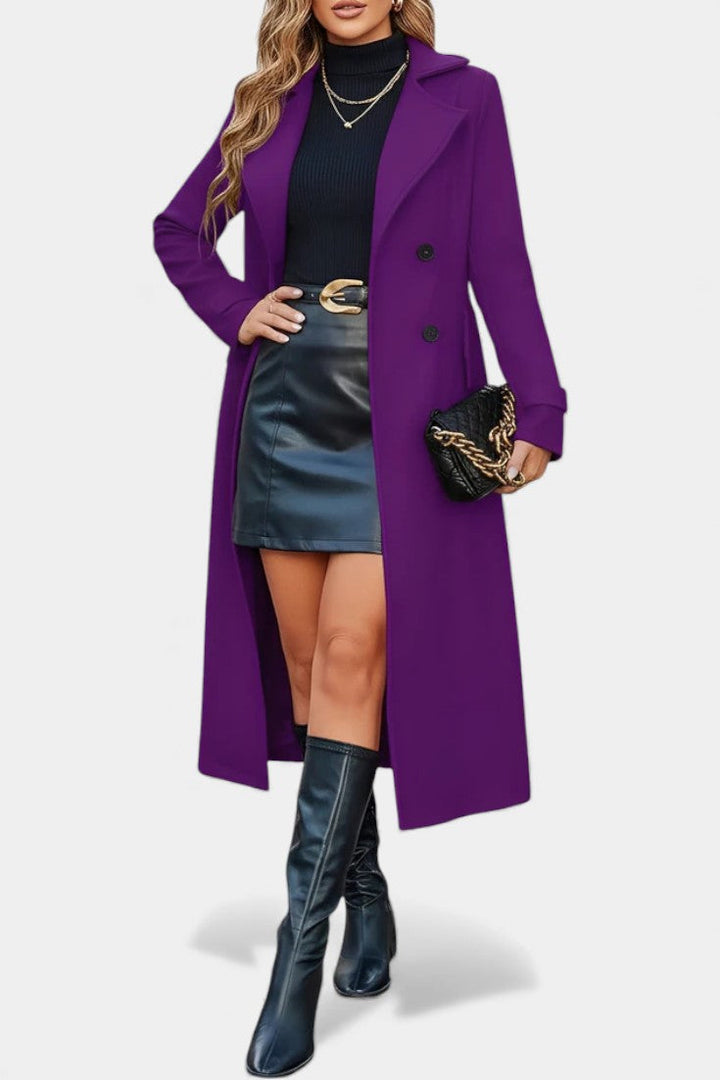 Naïssa Long Double-Breasted Coat with Notched Lapels