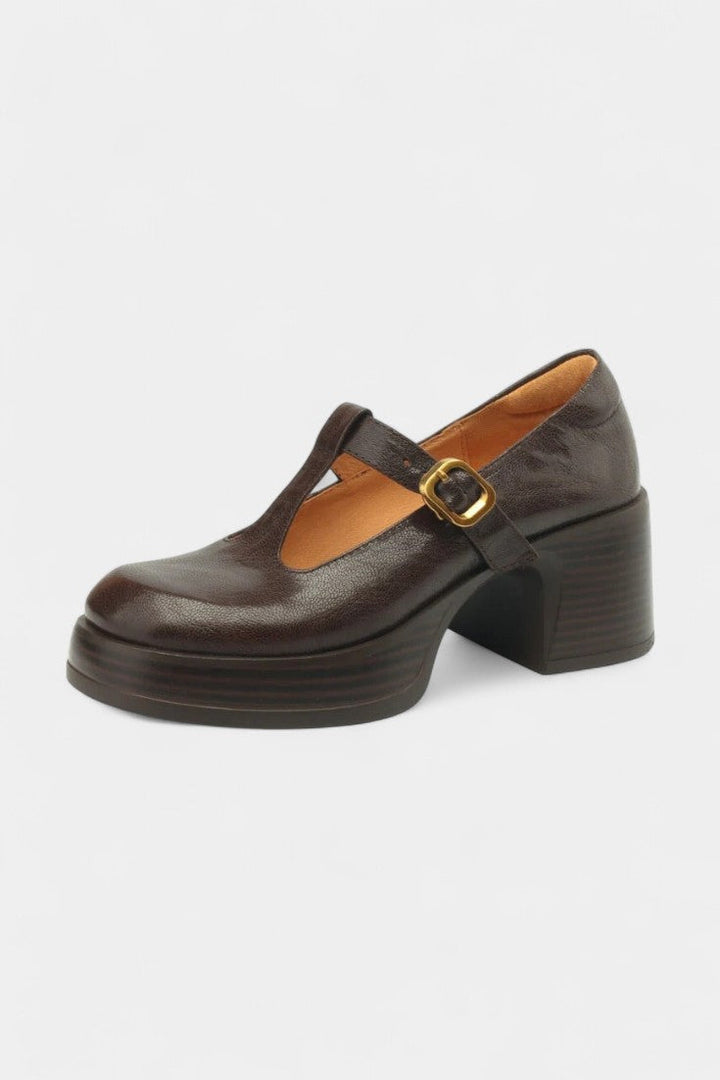 Handmade Leather Ciala Mary Janes with Platform and Square Heel