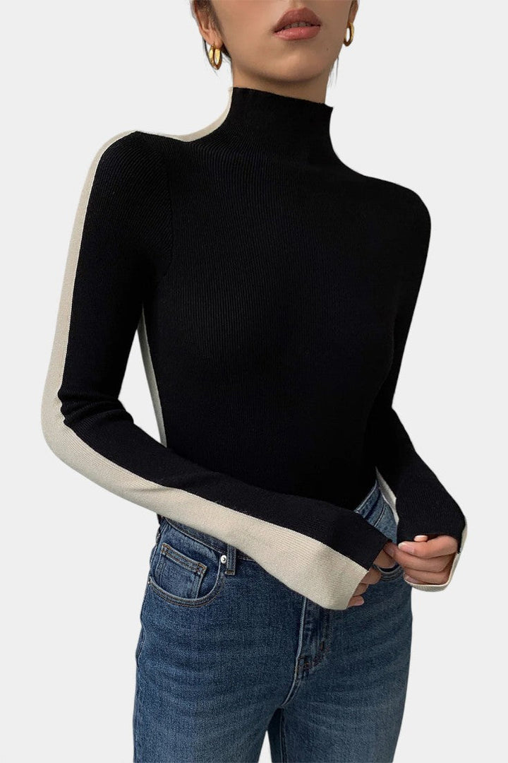 Lucasta Long Sleeve Reversible Two-Tone Knit Top