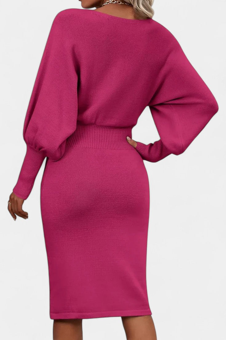 Abélise Long Sleeve Fitted Midi Knit Dress