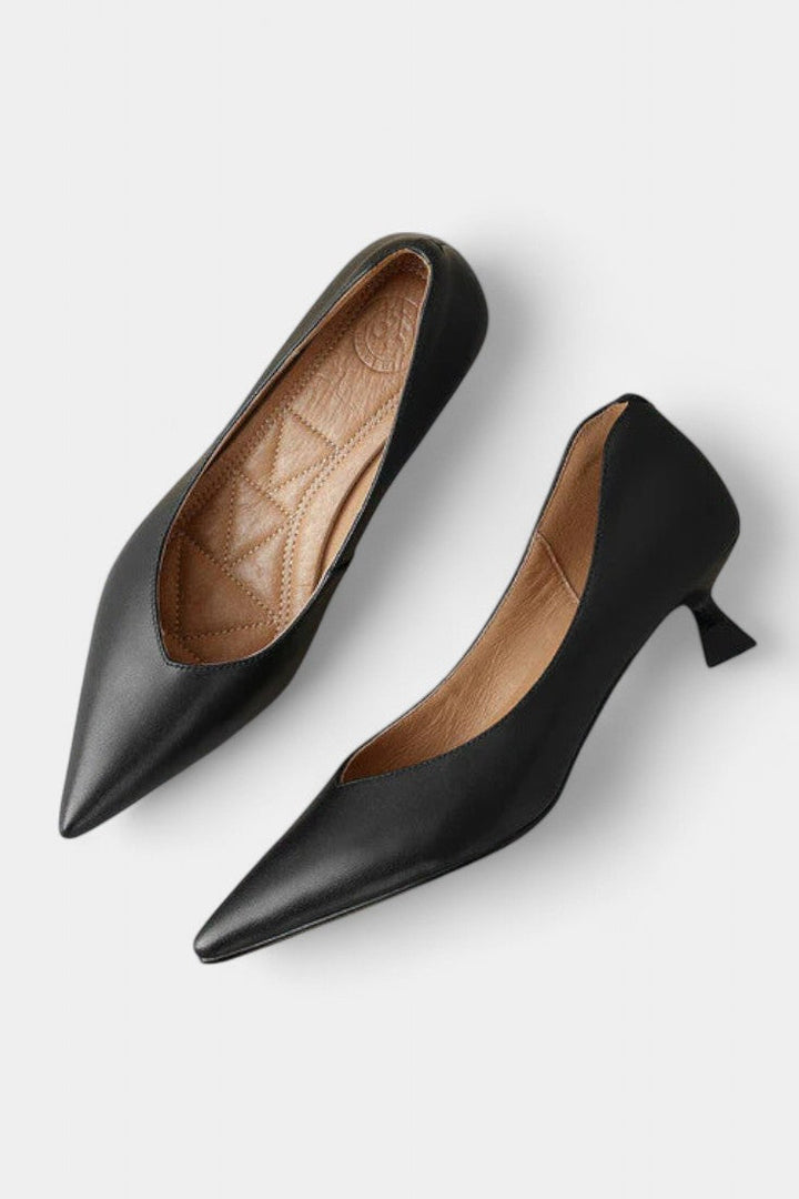 Gerda Pointed Toe Mary Janes with Low Flared Heel