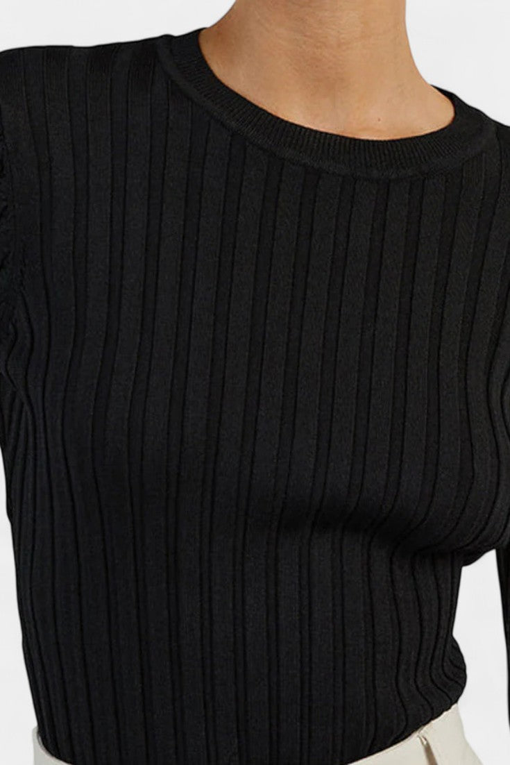 Annalou Isla Slim Fit Round Neck Top with Puff Sleeves