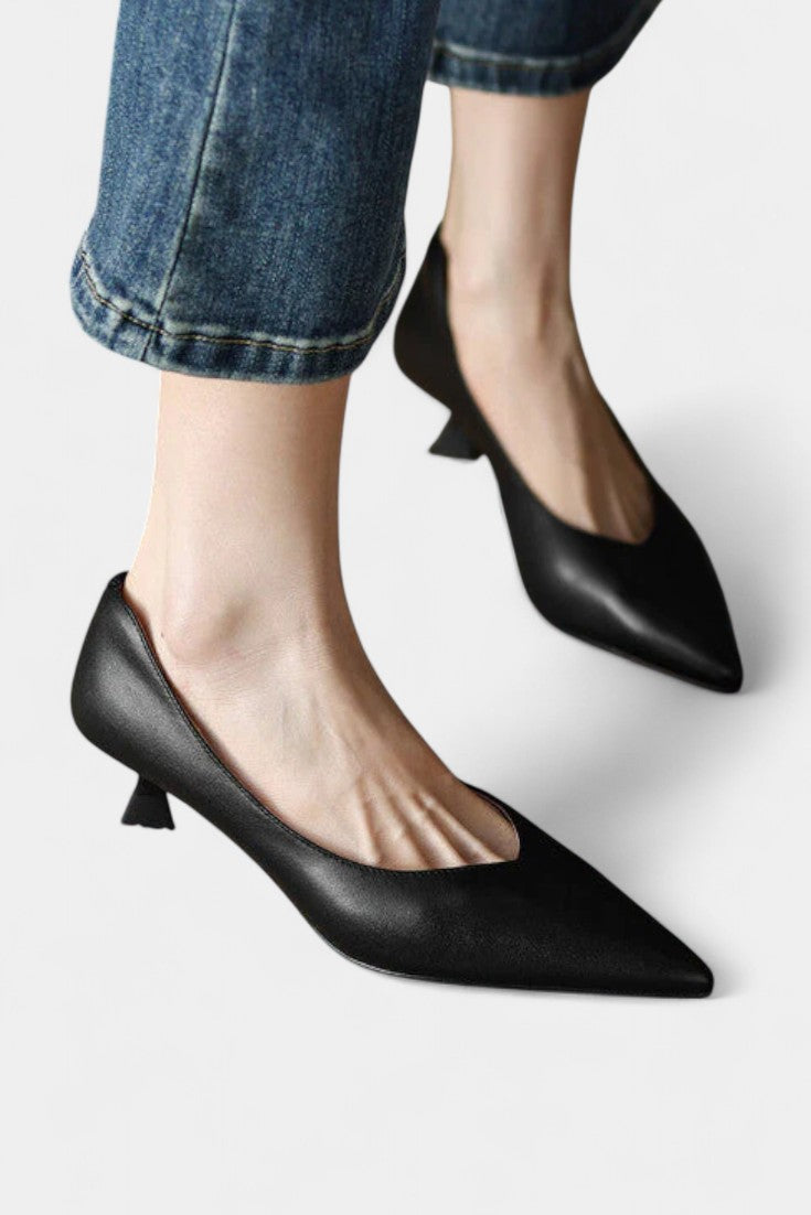 Gerda Pointed Toe Mary Janes with Low Flared Heel