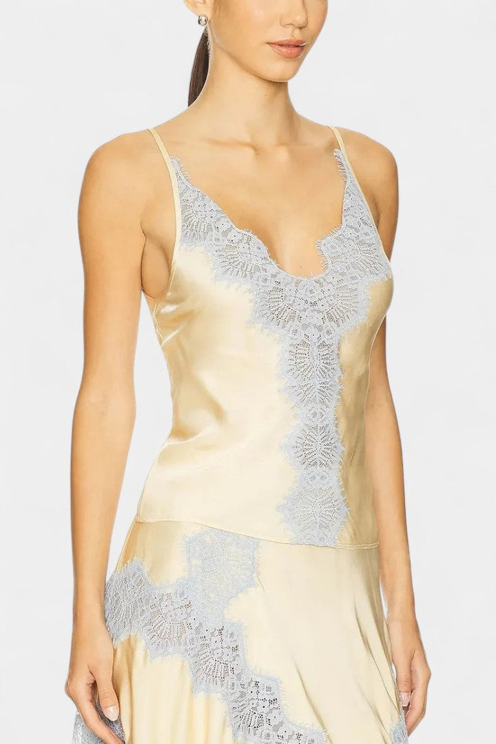 Mirren Satin and Lace Contrast Set with Flowing Midi Skirt