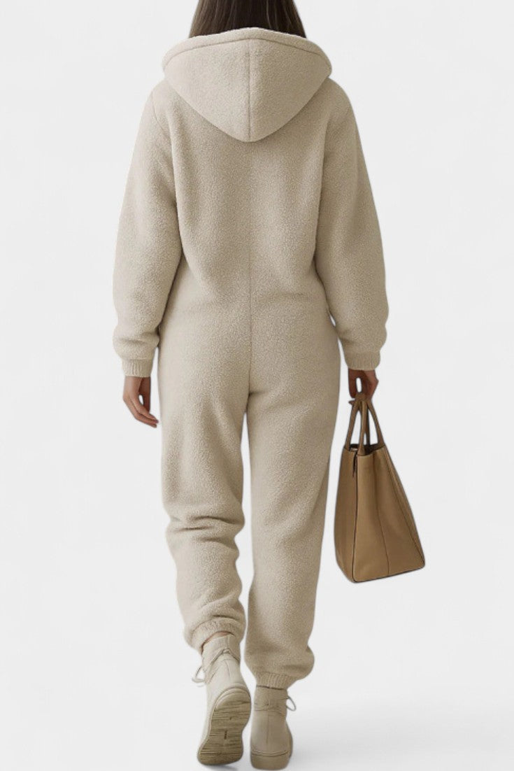 Emergence Zip-Up Hooded Plush Jumpsuit