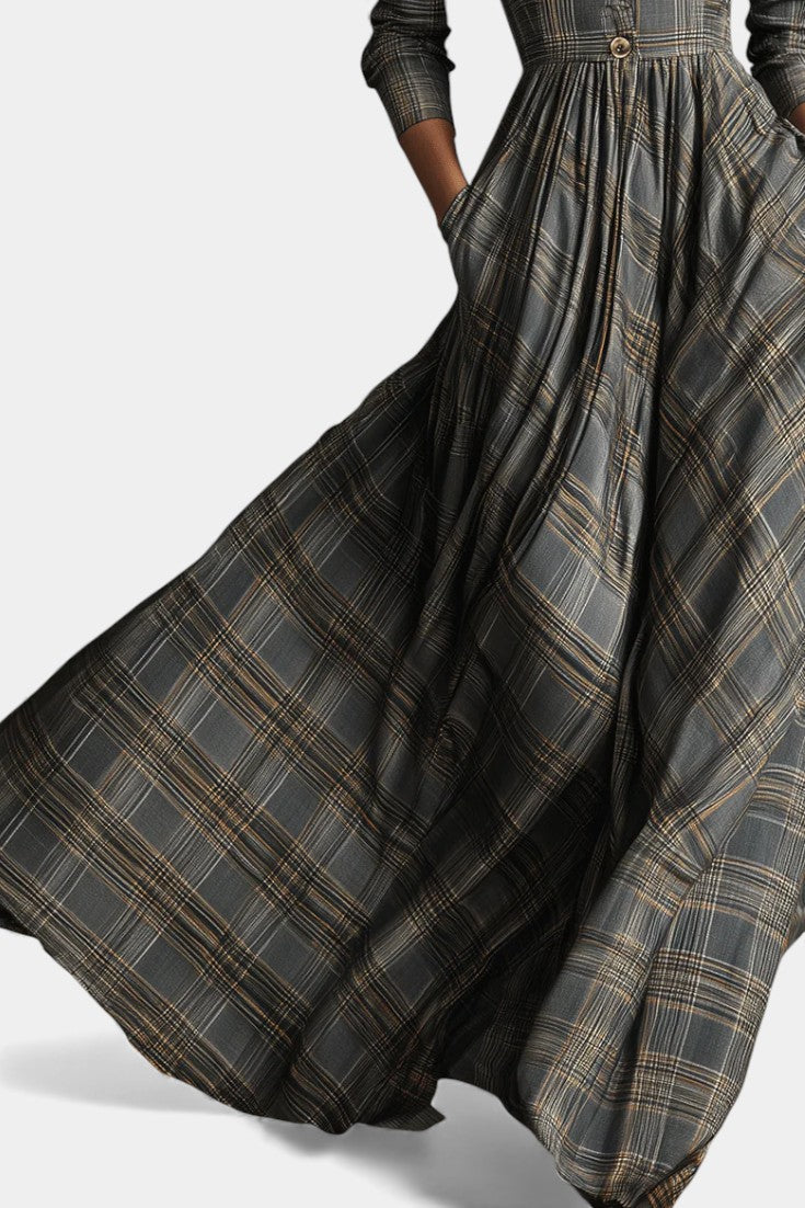 Philae Elegant Flared Dress Featuring a Sophisticated Tartan Design