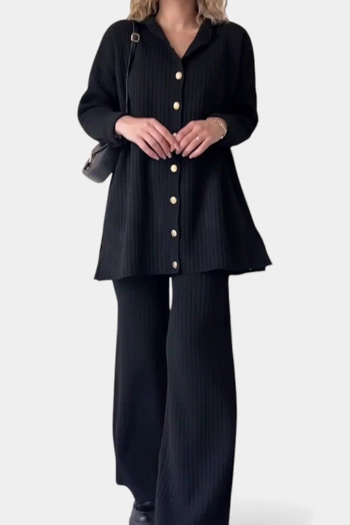 Striped Jacquard Knit Two-Piece Set with Thoughtful Design