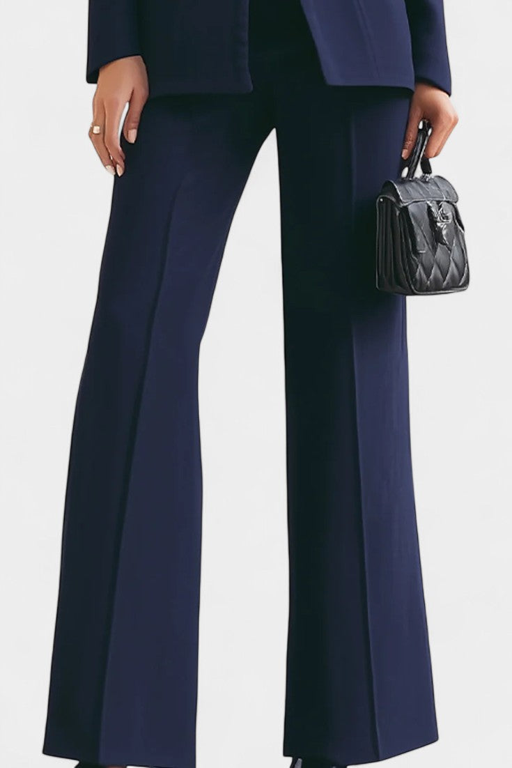 Elisabetta High-Collar Two-Piece Set with Wide-Leg Trousers