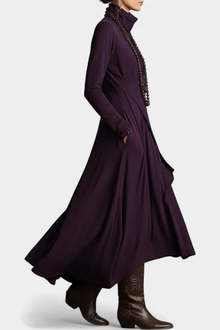 Ébeline High Neck Asymmetrical Pleated Maxi Dress
