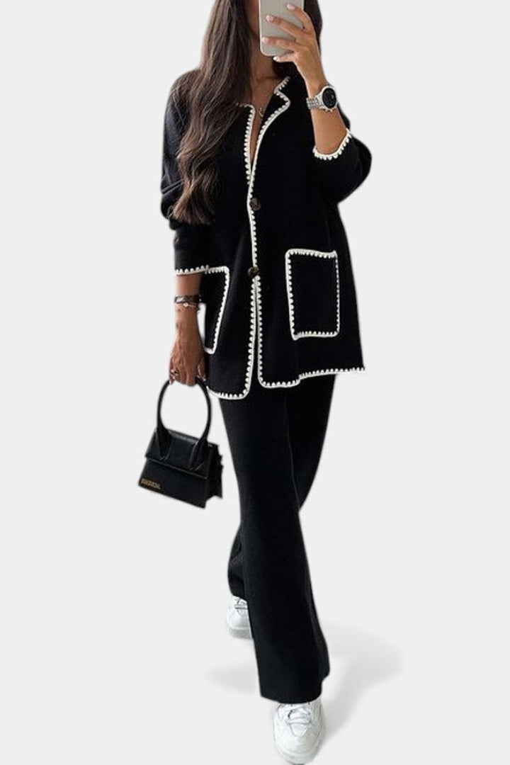 Xandra Two-Piece Ensemble: Trimmed Jacket and Casual Pants Set