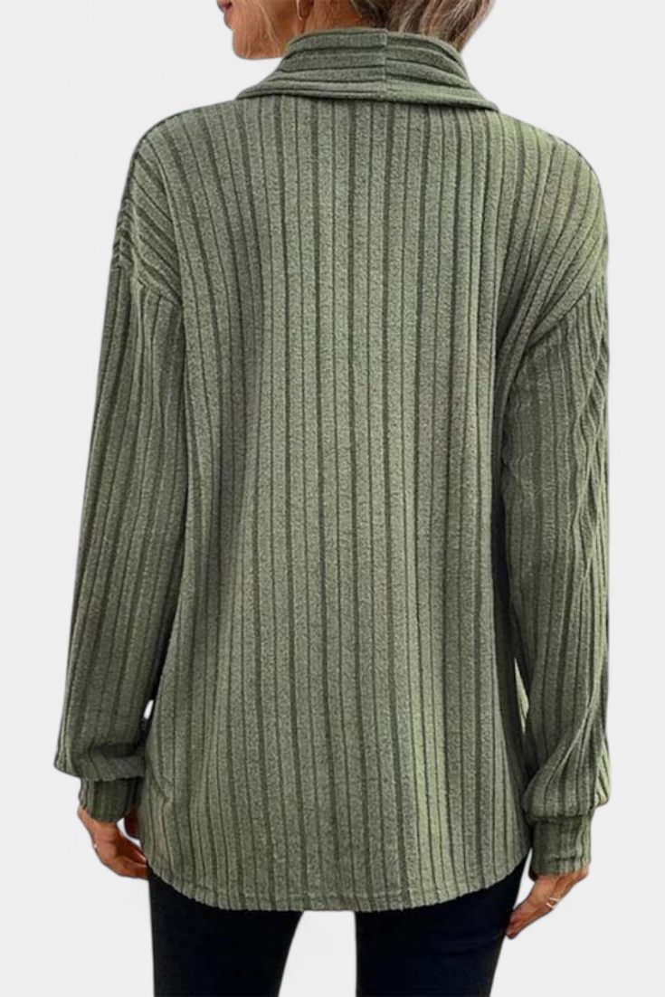 Button-Up Ribbed Hooded Cardigan by Sansel