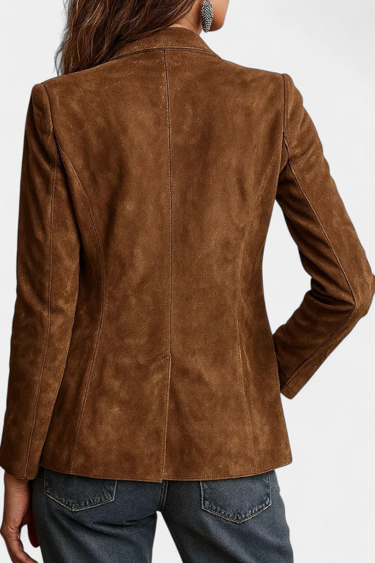Tanja Retro Brown Suede Jacket with Contrasting Stitch Details