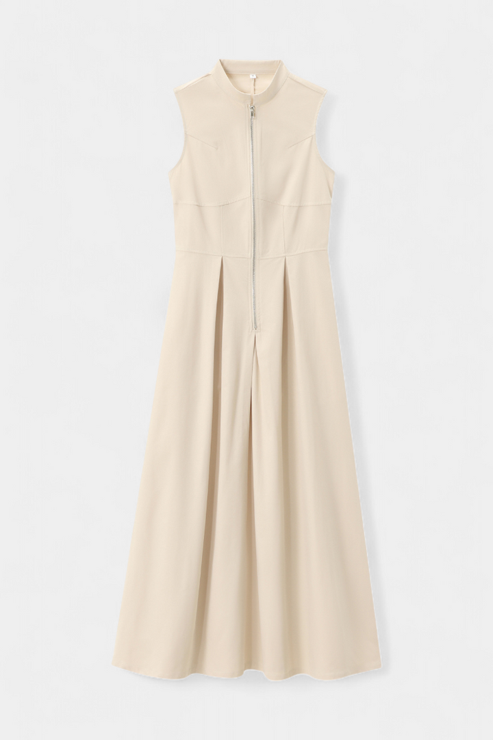Blanca Pleated Wide Leg Jumpsuit with Round Neck