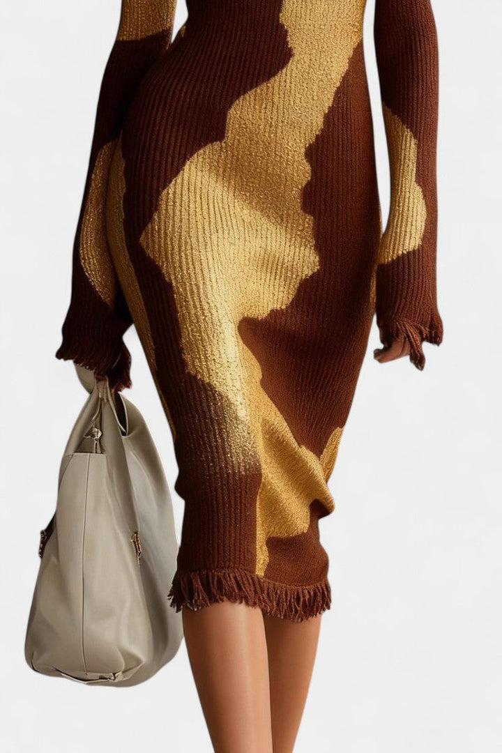 Kalinda Contrast Half-Zip Midi Knit Dress