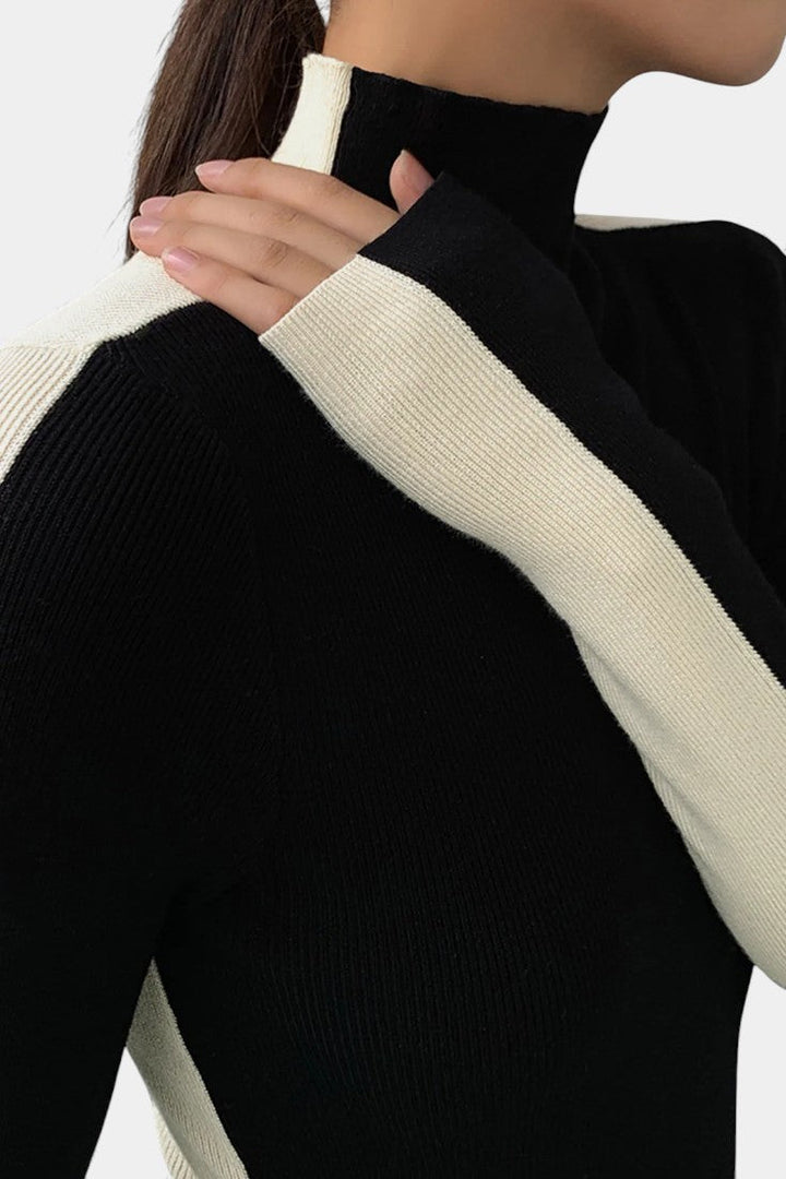 Lucasta Long Sleeve Reversible Two-Tone Knit Top