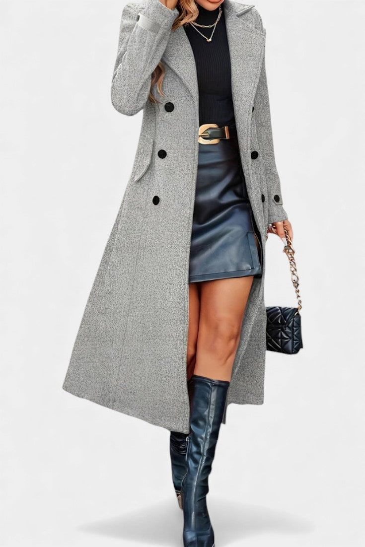 Naïssa Long Double-Breasted Coat with Notched Lapels