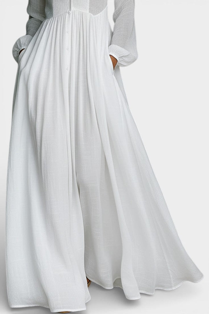 Marilou Flamed Cotton Long Minimalist Dress with Felted Texture