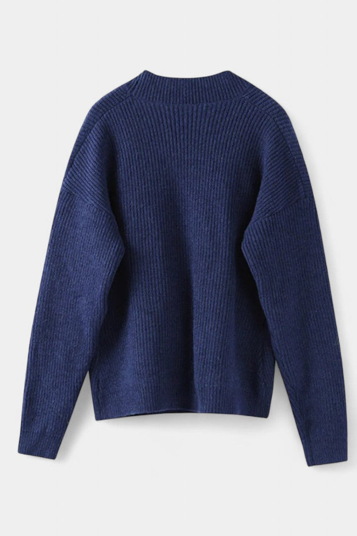 Céline V-Neck Ribbed Knit Wrap Cardigan with Asymmetrical Hem