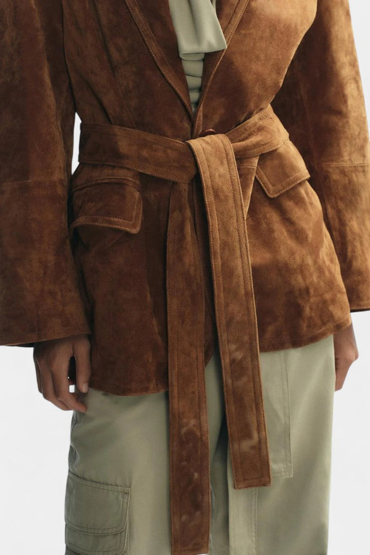 Kemina Classic Double-Breasted Suede Leather Coat