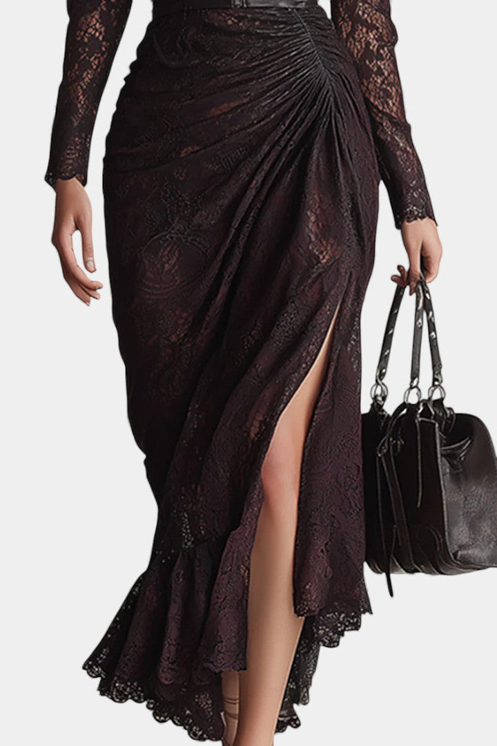 Alunna Vintage Maxi Dress with Faux Leather and Lace Accents