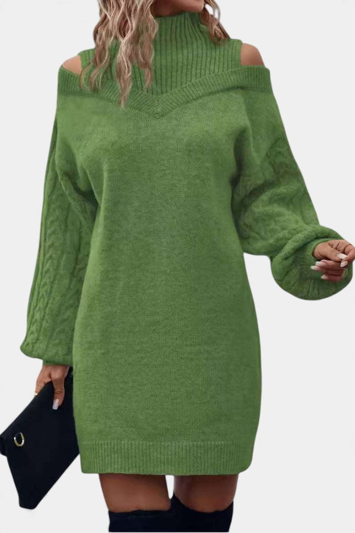 Léonisse Off-Shoulder Mini Knit Dress with High Collar