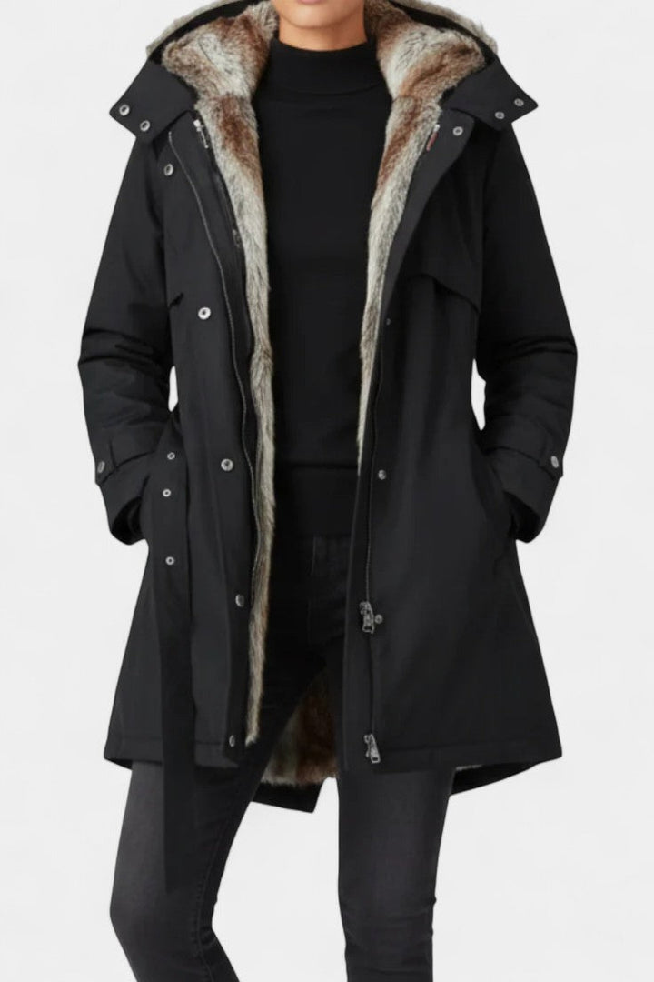 Fernande Hooded Long Parka with Belt and Cozy Lining
