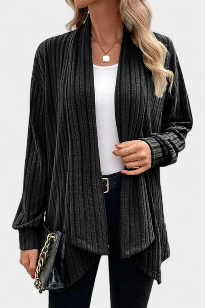 Button-Up Ribbed Hooded Cardigan by Sansel