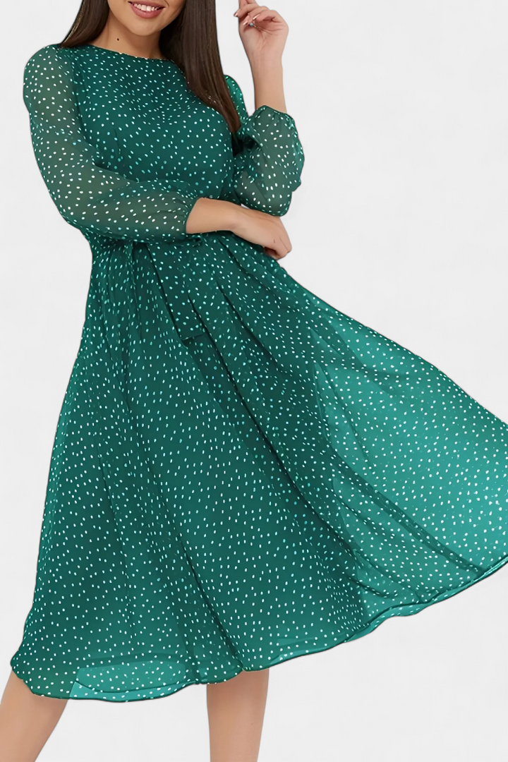 Polka Dot Puff Sleeve Midi Dress by Cymene