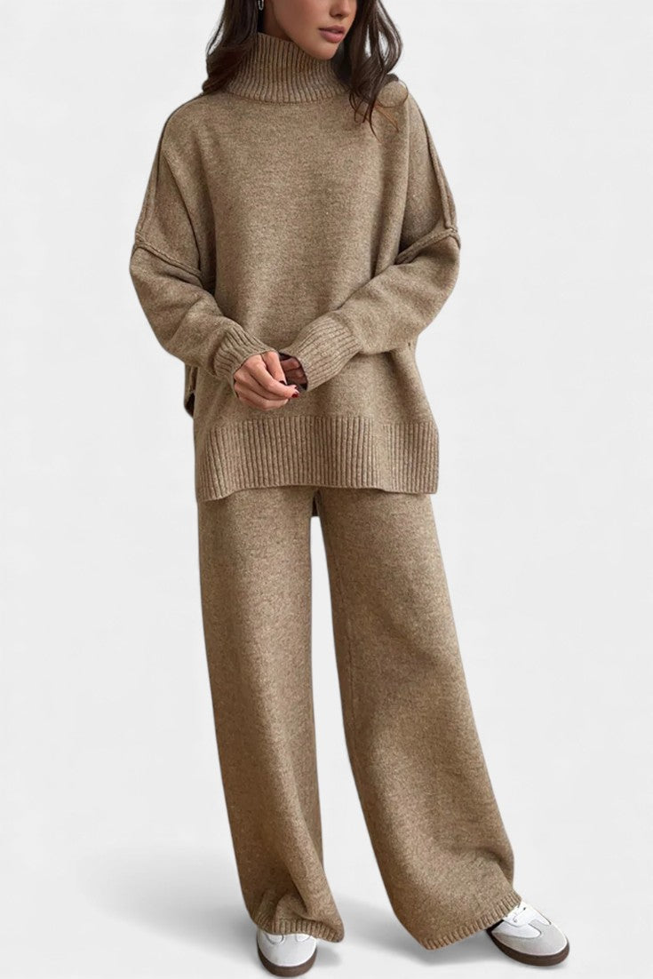 Xylia Turtleneck Knit Set with Wide-Leg Pants