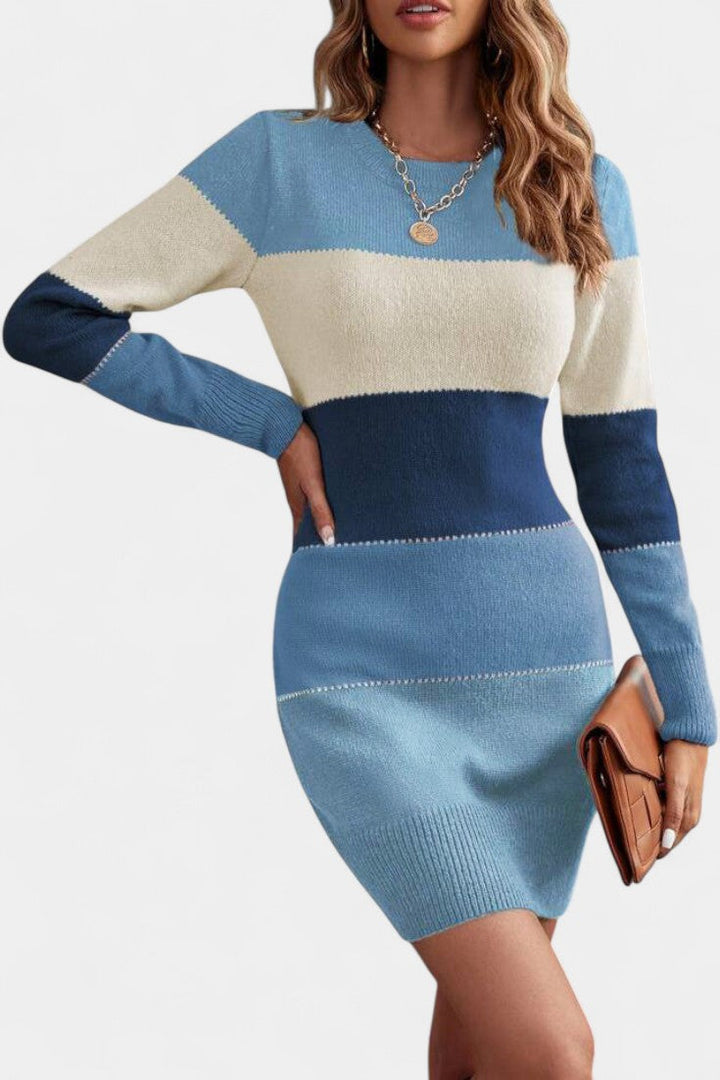 Maud Color-Blocked Striped Sweater Dress