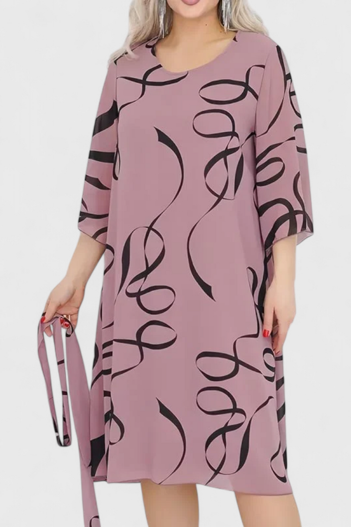 Abstract Print Midi Dress with Adjustable Belt by Ame