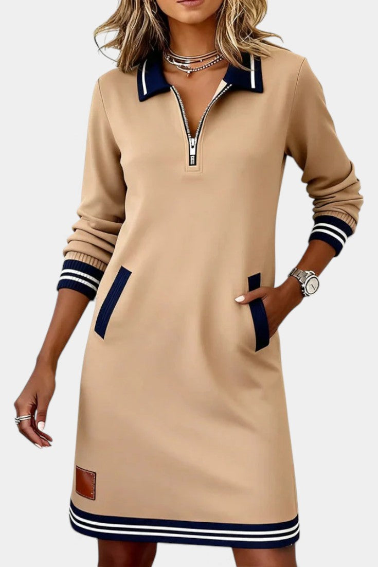 Zharina Ruffled Collar Casual Dress with Hidden Zip