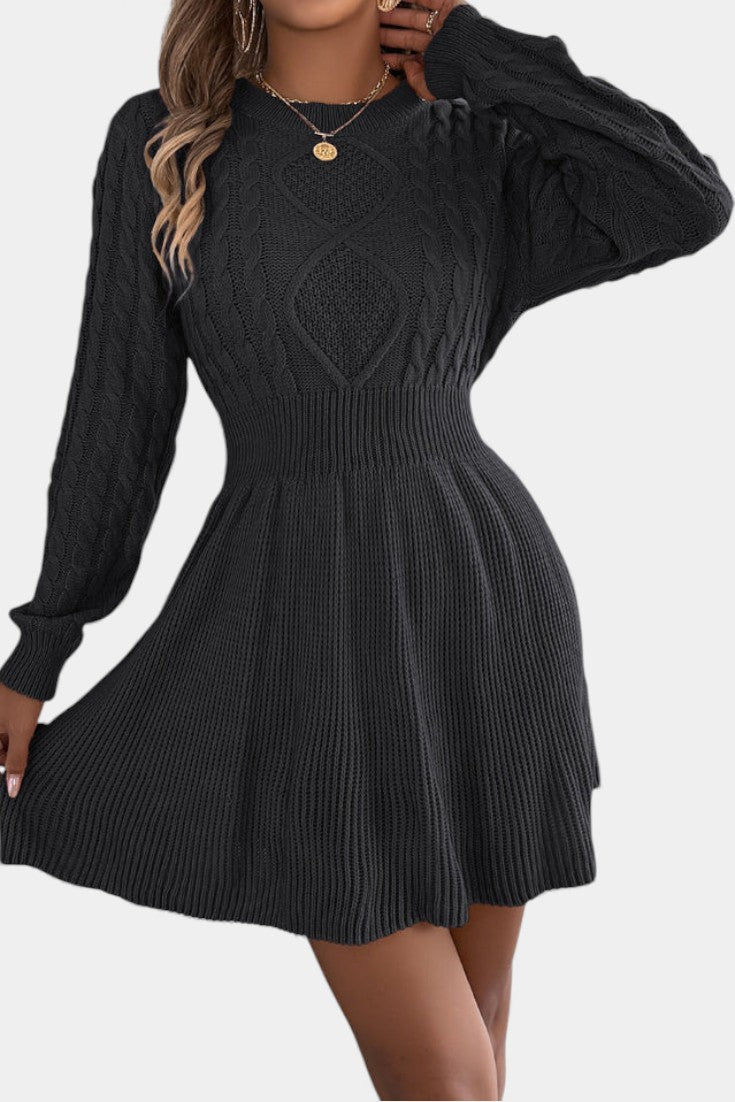 Césarine Mini Sweater Dress in Twisted Knit with Round Neck