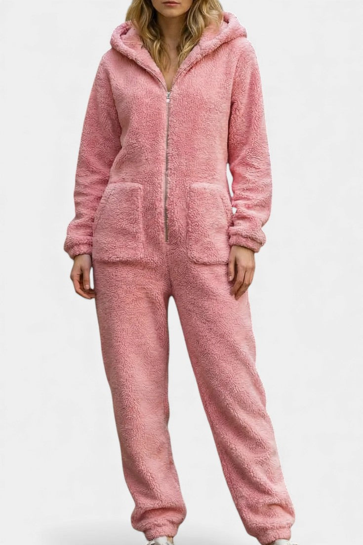 Emergence Zip-Up Hooded Plush Jumpsuit