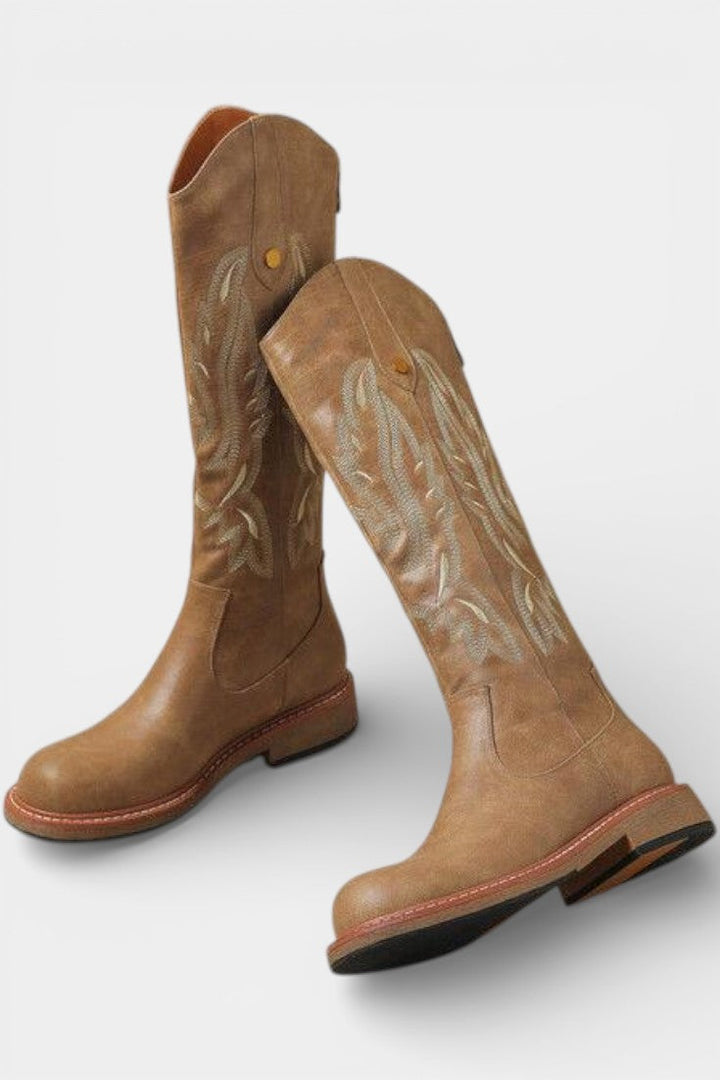 Violette Long Embroidered Boots Featuring Back Zipper