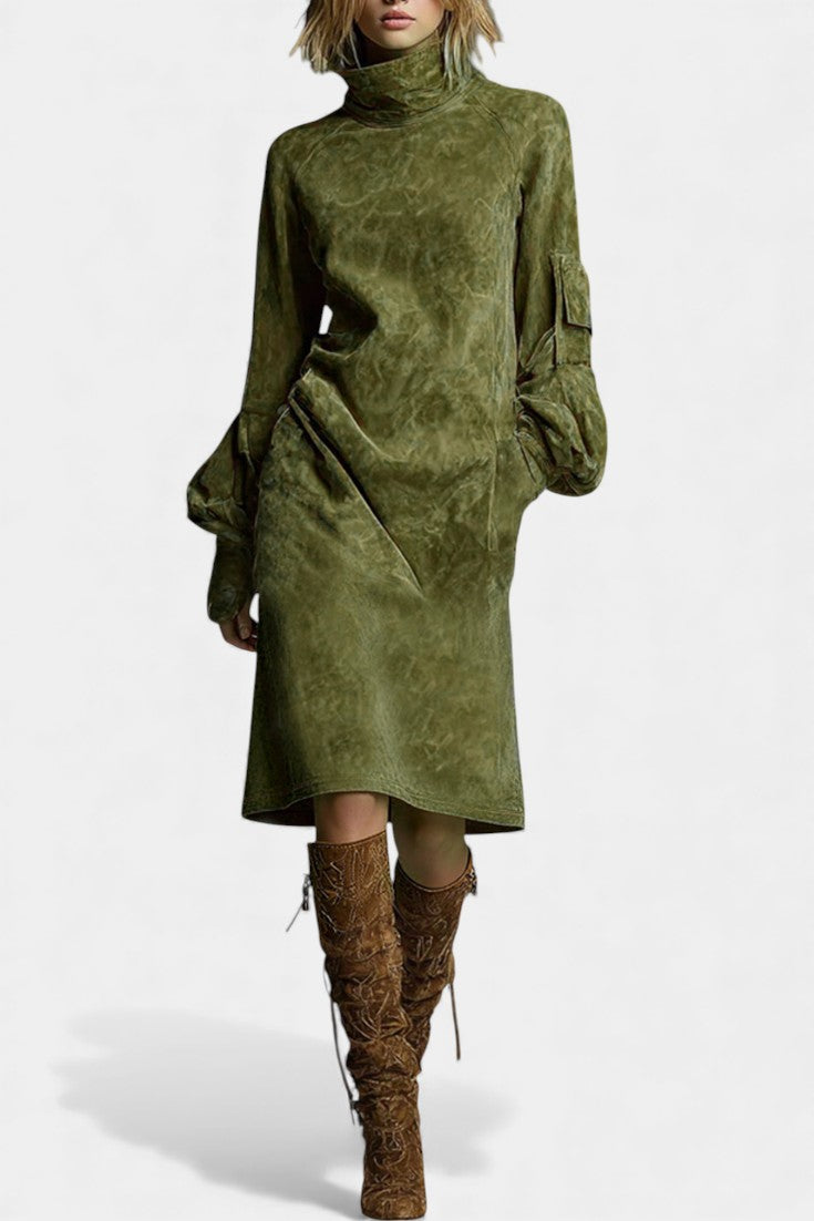 Hortense Urban Midi Dress in Faux Suede with Convenient Pockets