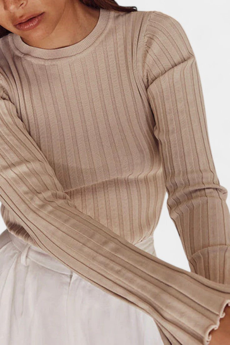 Annalou Isla Slim Fit Round Neck Top with Puff Sleeves