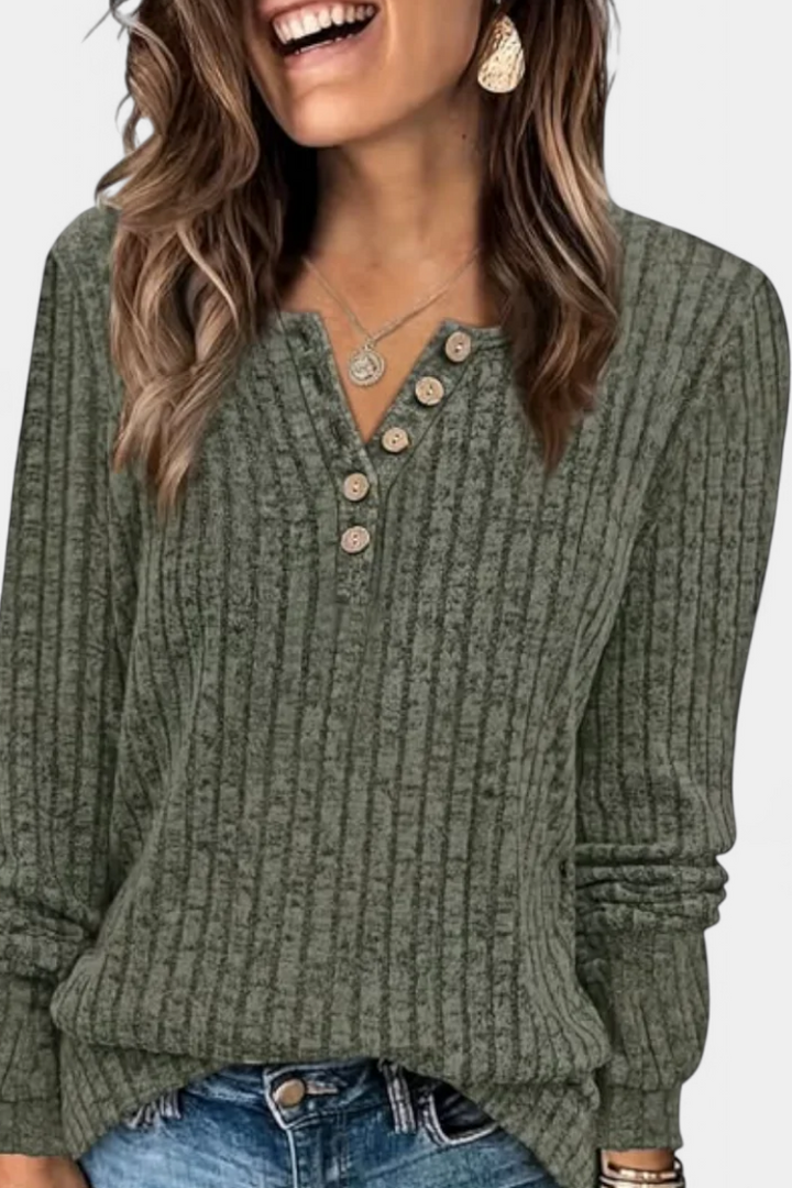 Classic Ribbed Button Sweater by Birdie