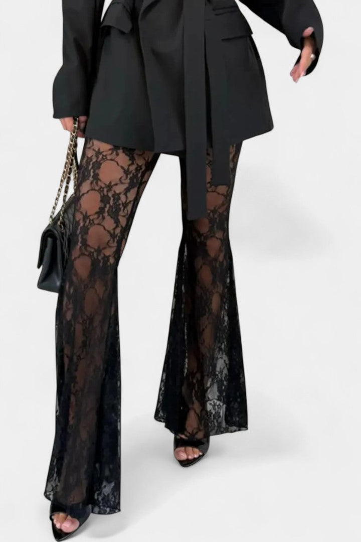 Demelza Set: Belted Blazer with Floral Lace Mermaid Trousers